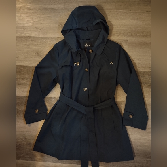 London Fog Blue Hooded Trench Coat - Picture 2 of 8
